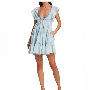 Free People Undone tiered mini dress in sea spray blue. Size XS